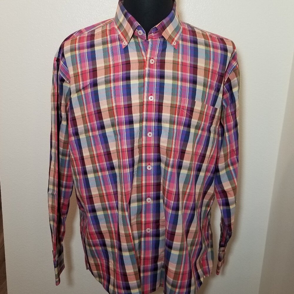 Alan Flusser Mens XL Long Sleeve Button‎ Up Shirt Plaid Flip Cuff Floral Print